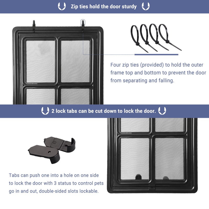 NAMSAN Dog Screen Door, Passage Size 12 x 16 inches, Dog Door for Screen Door, Large Pet Door for Sliding Door, Magnetic Automatic Closing, Self-Assembly, Lockable, Black - Image 4